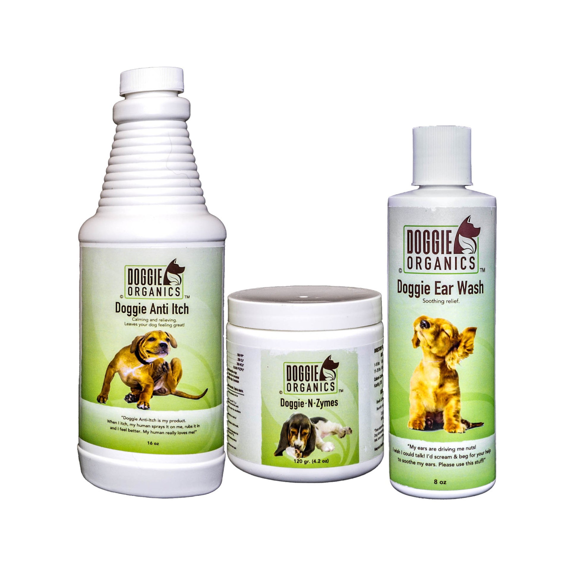 Doggie Organics Trio Set. Anti Itch, Enzymes, Ear Wash.