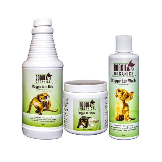 Doggie Organics Trio Set. Anti Itch, Enzymes, Ear Wash.