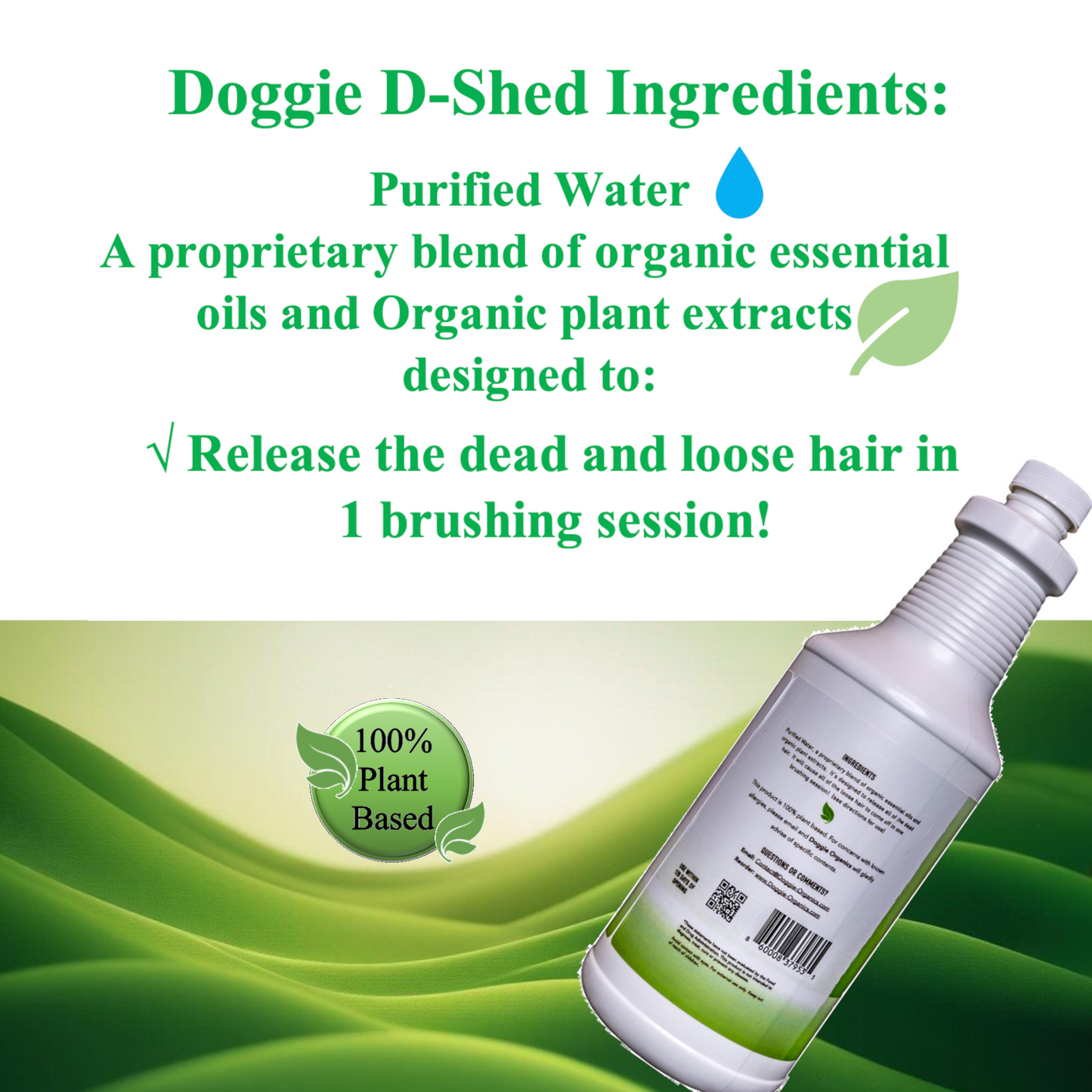 Doggie Organics D-Shed & Groom. Ingredients. Sprayer included.